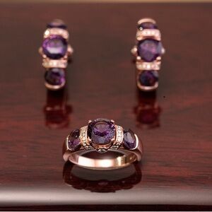 Elegant Gold w/Purple Gemstone Earrings and Ring Set